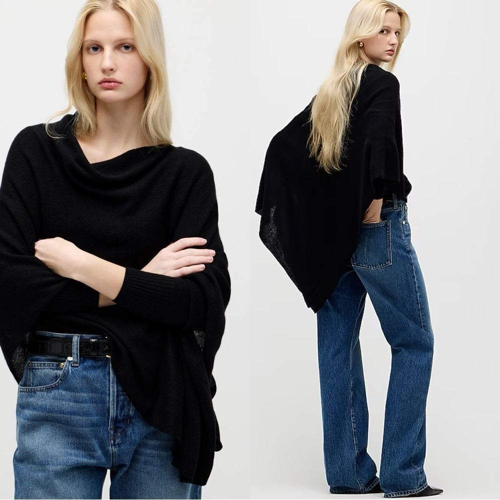 NWT J CREW Cashmere-wool blend poncho in black (ONE SIZE)